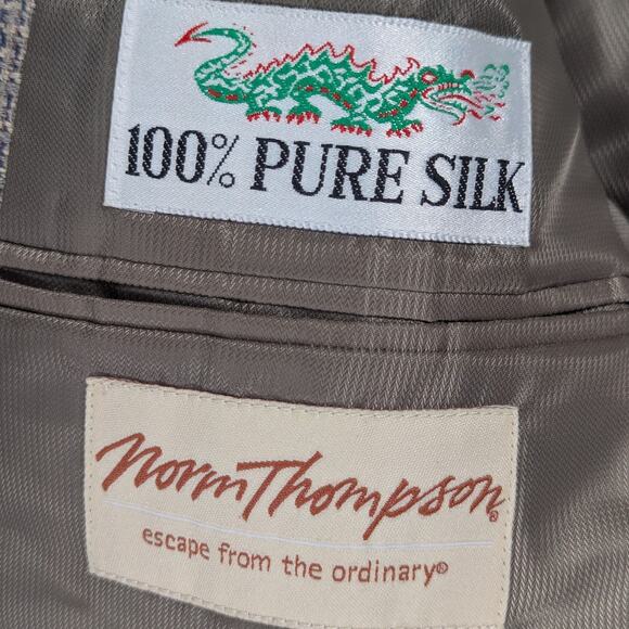 Norm Thompson 41R 100% Silk Tweed Blazer Men Beige Textured Jacket Vintage Woven - Picture 4 of 7